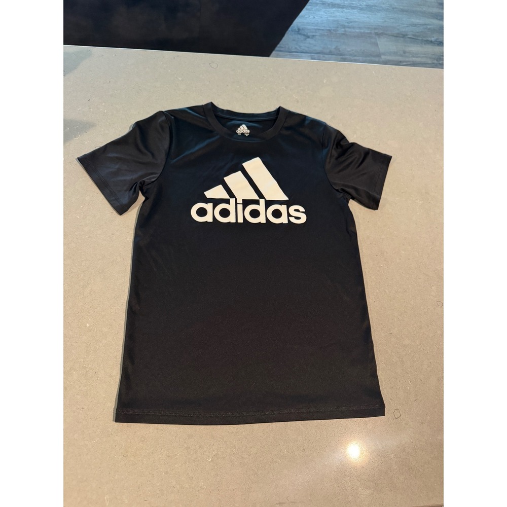 Adidas Kids Black‎ Logo Climalite TShirt Size M 10 12 Short Sleeve Athletic
